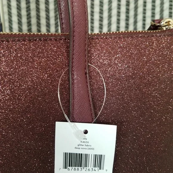 MAKE AN OFFER kate spade glittery glitter shimmy sparkle nova red tote new - Picture 5 of 6